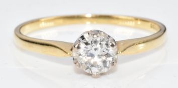 An 18ct gold ring set with an old cut diamond of approximately 0.4ct, 2.1g, size P