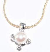 An 18ct white gold pendant set with a cultured pearl and four diamonds, 1.8g