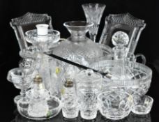 Large collection of mainly Waterford Crystal cut glass including large bowls, lamp, photograph