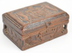 18th/19thC carved treen armorial box with lion and unicorn decoration to the coat of arms, W7.5 x D5