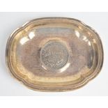 Swiss silver tray with commemorative Swiss banking medallion and Jezler 925 sterling marks to