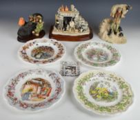 Four Royal Doulton Brambly Hedge Four Seasons plates and three Border Fine Arts figures including