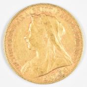 1899 Queen Victoria gold full sovereign with veiled head