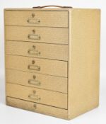 Collector's chest of seven drawers with label holders to each drawer and handle to top, W33 x D22.