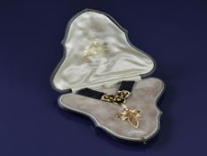 Edwardian / Art Nouveau 15ct gold necklace/ brooch set with split pearls and sapphires, on silk