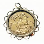 1911 gold full sovereign in 9ct gold mount, 9.4g