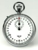 Heuer keyless winding open faced stopwatch with subsidiary seconds dial, blued hands, black and