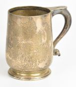 George V hallmarked silver pint tankard of plain form with scroll handle, Birmingham 1927, maker