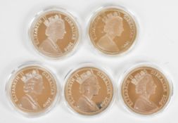 Five Gibraltar proof silver crowns comprising two 2008 and three 2009 examples, weight of all five