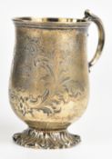 Victorian hallmarked silver christening tankard of baluster form with scroll handle and engraved
