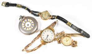 Four various pocket and wristwatches comprising Vertex 9ct gold ladies wristwatch with blued Breguet