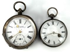 Two hallmarked silver open faced pocket watches, the smaller by H Tolhurst of Ticehurst and the