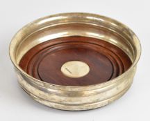 Modern hallmarked silver mounted wine bottle coaster, Birmingham 2000, maker W I Broadway & Co,