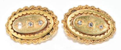 A pair of yellow metal earrings set with rose cut diamonds (test as 14k), 8.9g, 2.2cm