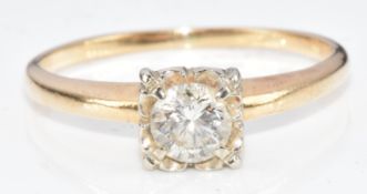 An 18ct gold ring set with a round cut diamond of approximately 0.4ct, 2.4g, size Q