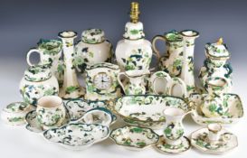 Mason's decorative ware decorated in the Chartreuse pattern to include clock, candlesticks,