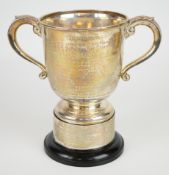 George V hallmarked silver twin handled trophy cup engraved for the Royal Agricultural Society of