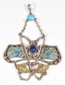 Art Nouveau silver pendant set with plique-à-jour and paste, 9.1g, 6cm
