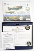 Three Battle of Britain proof silver coins comprising £5 and two £2, one in coin cover with