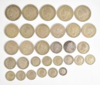 Approximately 215g pre 1947 British silver coinage together with a Charles II shilling, Victorian