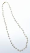 A single strand of cultured pearls with 9ct gold clasp, 23.4g, 46cm