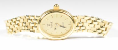 Vicence 9ct gold ladies wristwatch with gold and black hands, gold baton hour markers and dial and
