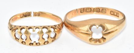 Two 18ct gold ring mounts, 6.3g, one hallmarked Birmingham 1876
