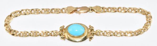 An 18ct gold bracelet with faux turquoise charm, 4.1g, 17cm