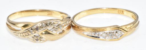 Two 333 gold rings set with diamonds, 2.7g, size M & J/K