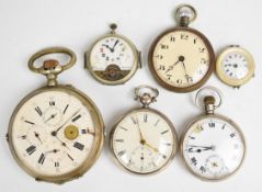 Six pocket and wristwatches comprising an oversized triple calendar, case diameter 70mm, two
