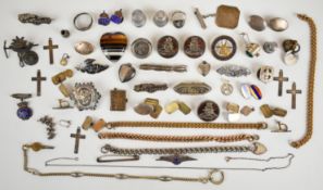 A collection of mainly silver jewellery including three Royal Artillery brooches, Victorian brooch