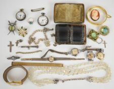 A collection of jewellery, some brooches including 800 grade cameo, pair of buckles by Boulton and