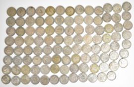 Approximately 580g pre 1947 British silver coinage comprising 103 George V and George VI shillings