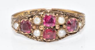A 15ct gold ring set with paste and split pearls, Birmingham 1883, 2g, size P/Q