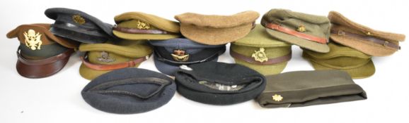 Collection of thirteen British and American military caps, some reproductions, some with cap