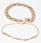A 9ct gold gate bracelet with heart padlock clasp and a 9ct gold plaited bracelet, 5.2g, 17cm &