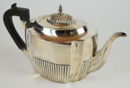 Victorian hallmarked silver teapot with reeded lower body, Sheffield 1891, maker Harrison Brothers &