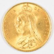 1887 Queen Victoria gold half sovereign with Jubilee head and shield back
