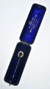 Victorian 15ct gold stick pin in the form of a horseshoe set with sapphires and diamonds, in antique