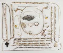 A collection of silver including ten bracelets (102g), locket, collar, two rings, four pairs of