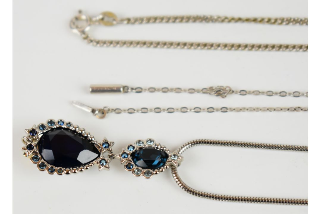Three silver pendants set with pressed amber, synthetic opal and paste, marcasite earrings, - Image 8 of 9