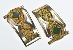 Two 10k gold sections of watch strap set with nephrite jade and gold nuggets, 20.9g