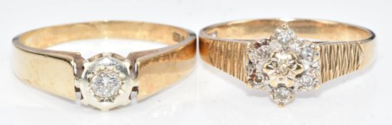 Two 9ct gold rings set with diamonds, 4.4g, size O & P