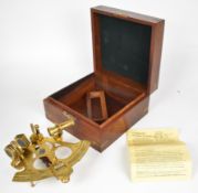Nauticalia brass sextant in brass bound campaign style box, width of case 23cm