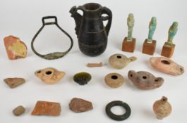 Antiquities and similar style items including Roman / Greek lamps, twin handled vase, bronze