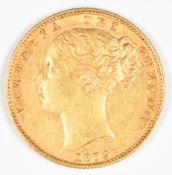 1879 Queen Victoria gold full sovereign with young or bun head, shield back and Sydney mint mark