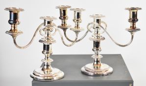 Pair of silver plated candelabra in storage / carry case, height 26cm