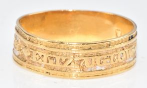 Georgian 18ct gold mourning ring 'Eliz Uglow ob 10th April 1798 at 39' (missing all enamel), 3.4g,