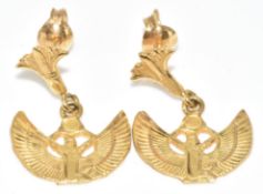A pair of 18ct gold Egyptian earrings, 3.7g