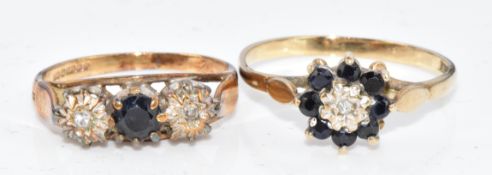 Two 9ct gold rings set with diamonds and sapphires, 3.1g, sizes G & M